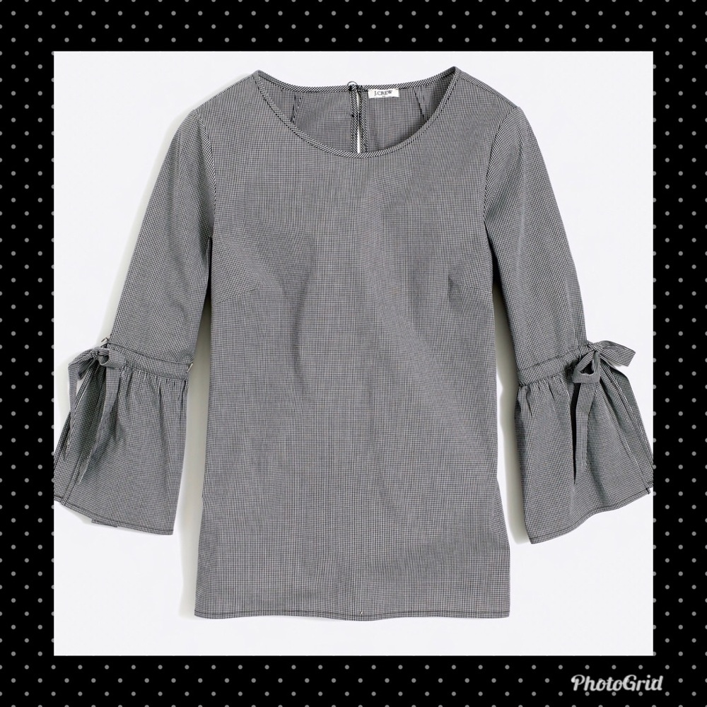 J Crew Factory MicroGingham Bell Sleeved Blouse L